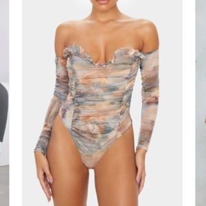 Mesh Ruched Bardot Bodysuit